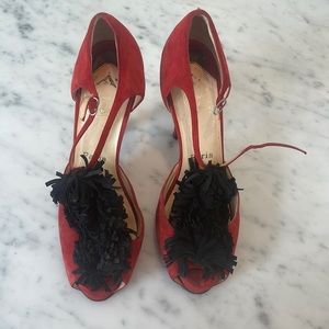 Well loved runway Christian Louboutin deep red suede heels. Size 39.5
